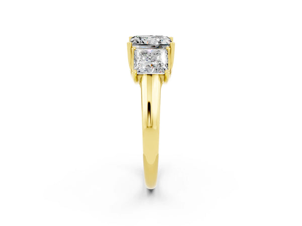 Yellow gold Three-Stone Princess Cut Moissanite Engagement Ring with Prong Setting