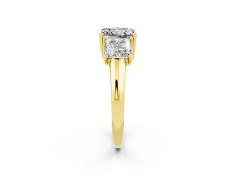 Yellow gold Three-Stone Princess Cut Moissanite Engagement Ring with Prong Setting_2
