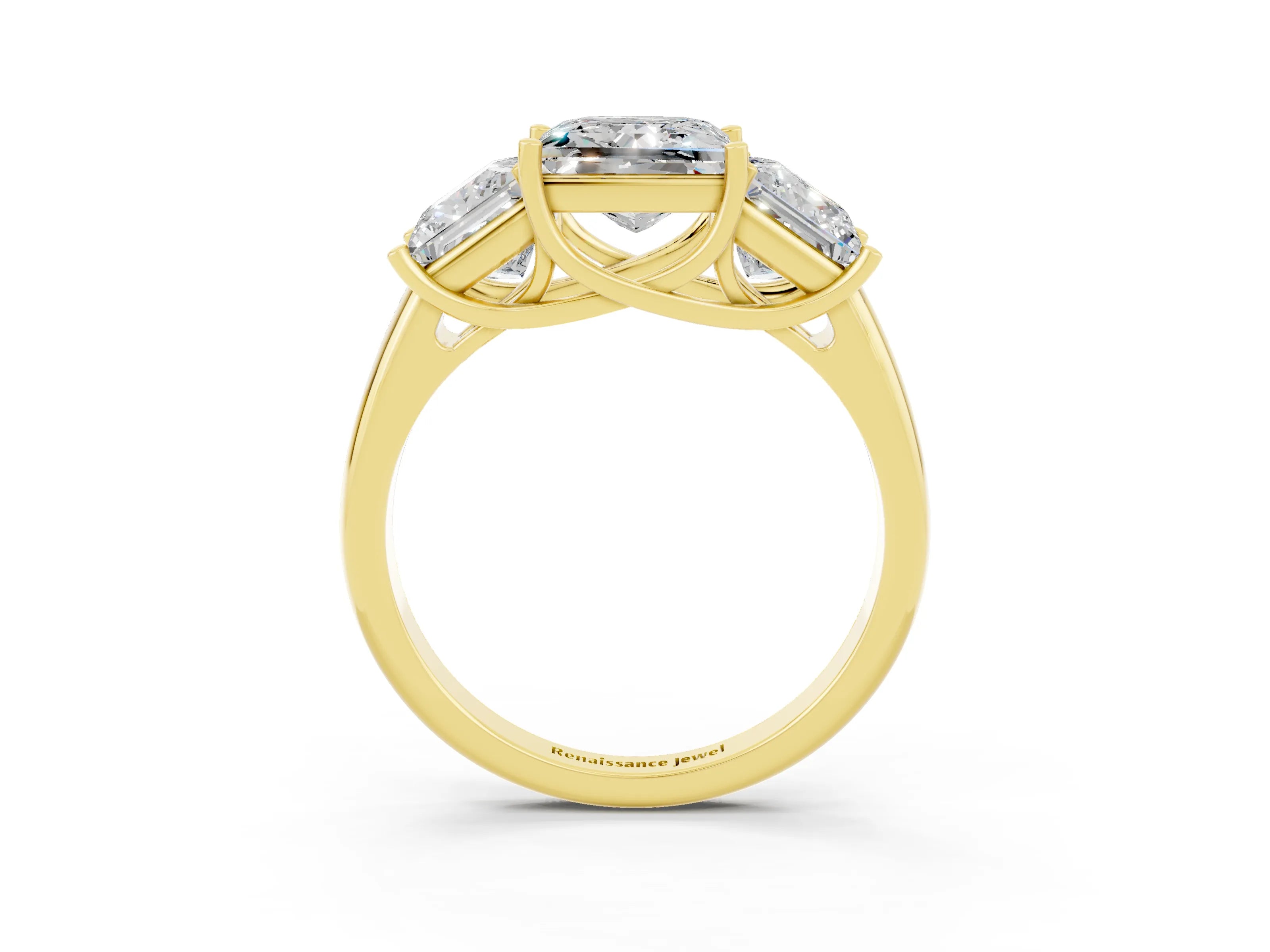 Yellow gold Three-Stone Princess Cut Moissanite Engagement Ring with Prong Setting_3