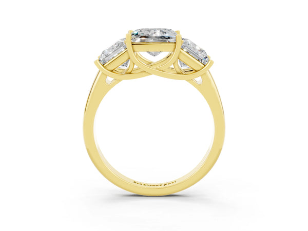 Yellow gold Three-Stone Princess Cut Moissanite Engagement Ring with Prong Setting