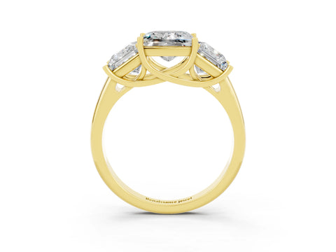 Yellow gold Three-Stone Princess Cut Moissanite Engagement Ring with Prong Setting_3