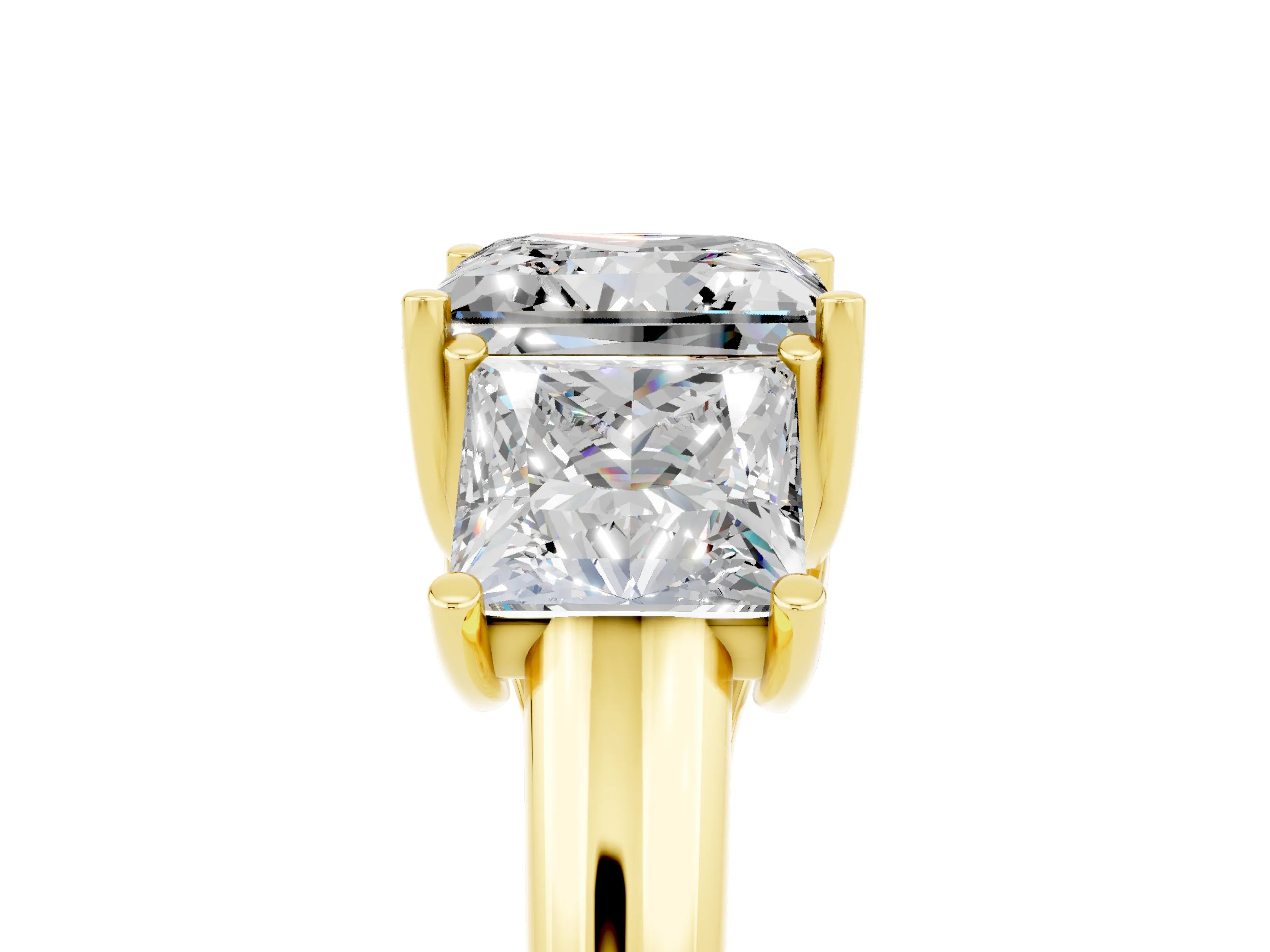Yellow gold Three-Stone Princess Cut Moissanite Engagement Ring with Prong Setting_5