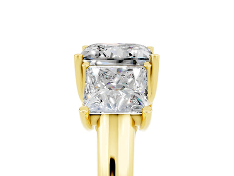 Yellow gold Three-Stone Princess Cut Moissanite Engagement Ring with Prong Setting_5