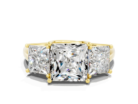 Yellow gold Three-Stone Princess Cut Moissanite Engagement Ring with Prong Setting
