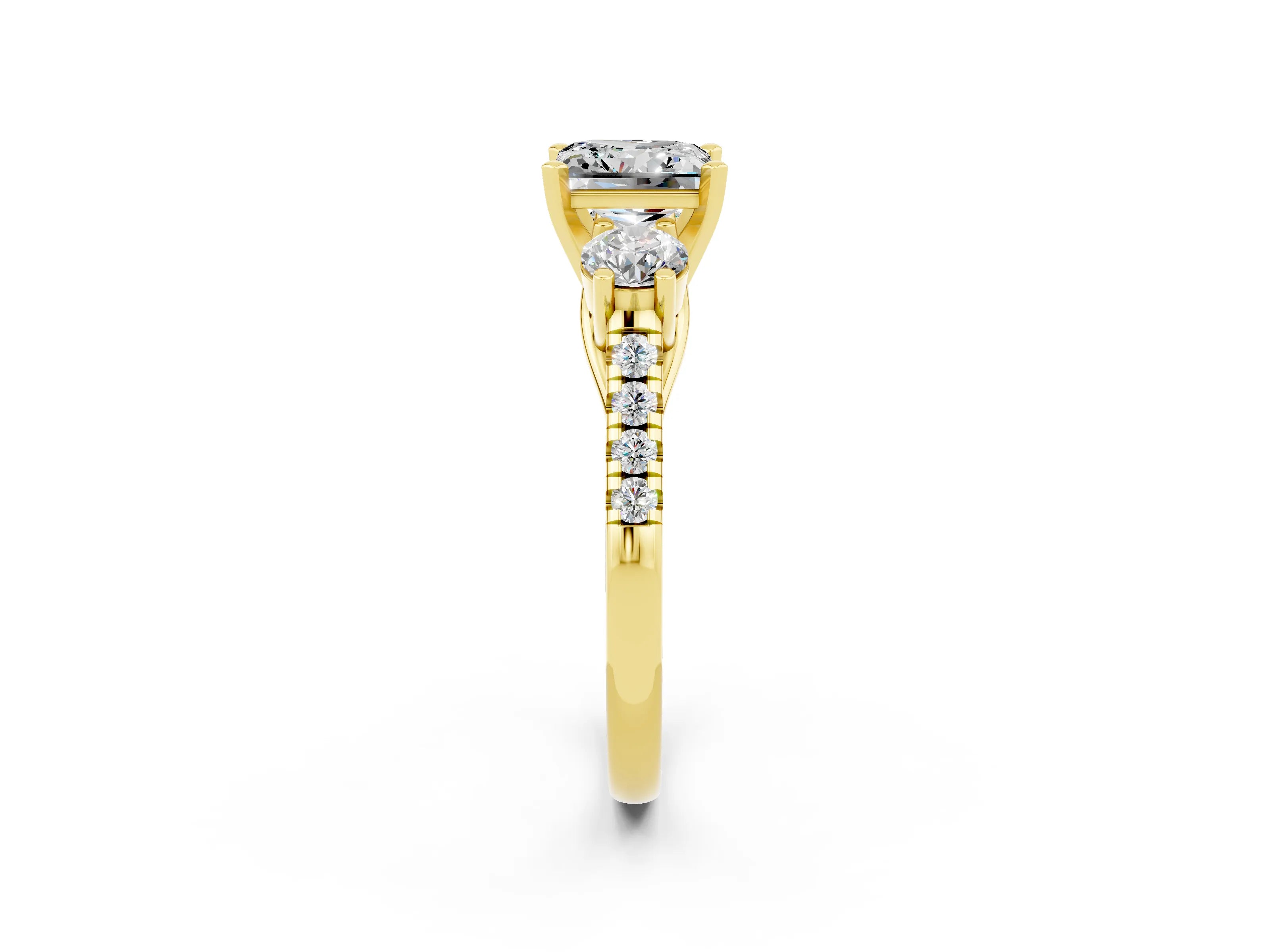 Yellow gold Three-Stone Princess Cut Moissanite Pavé Band with Four-Prong Setting_2