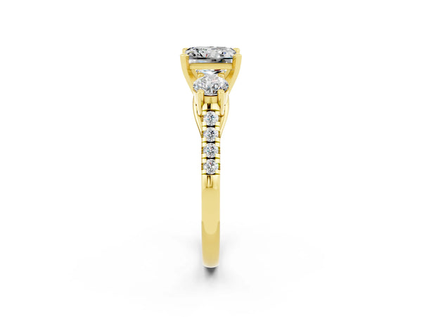 Yellow gold Three-Stone Princess Cut Moissanite Pavé Band with Four-Prong Setting