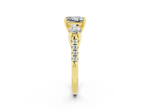 Yellow gold Three-Stone Princess Cut Moissanite Pavé Band with Four-Prong Setting_2