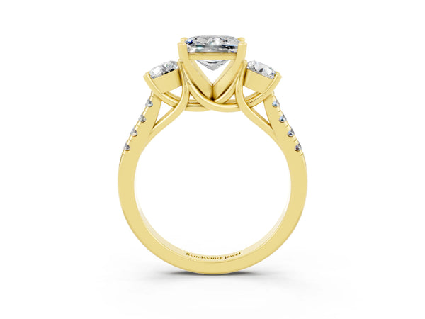 Yellow gold Three-Stone Princess Cut Moissanite Pavé Band with Four-Prong Setting