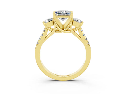 Yellow gold Three-Stone Princess Cut Moissanite Pavé Band with Four-Prong Setting_3