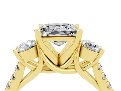 Yellow gold Three-Stone Princess Cut Moissanite Pavé Band with Four-Prong Setting_4