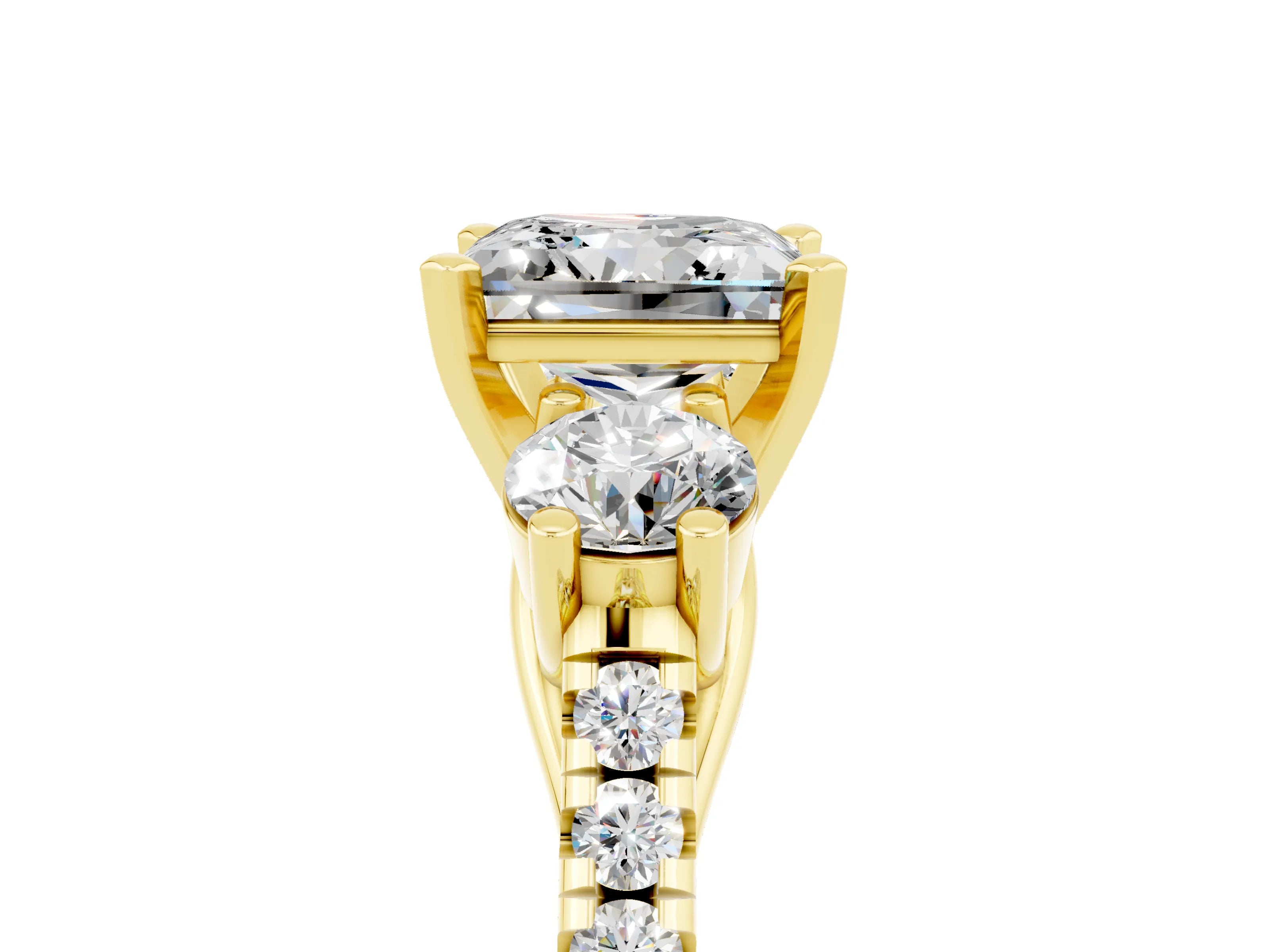 Yellow gold Three-Stone Princess Cut Moissanite Pavé Band with Four-Prong Setting_5
