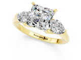 Yellow gold Three-Stone Princess Cut Moissanite Ring with Pear Side Stones and Four-Prong Setting_1