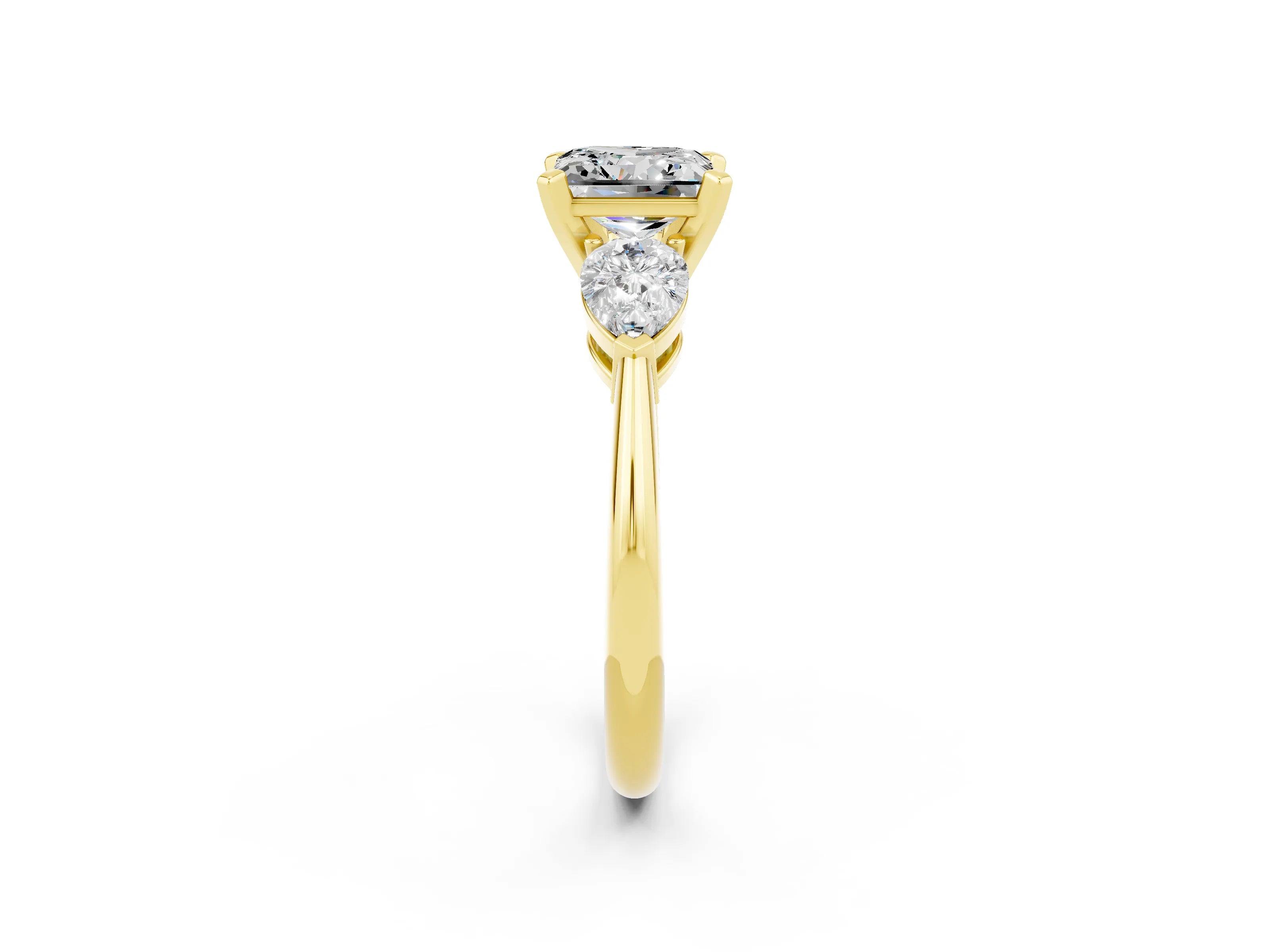 Yellow gold Three-Stone Princess Cut Moissanite Ring with Pear Side Stones and Four-Prong Setting_2