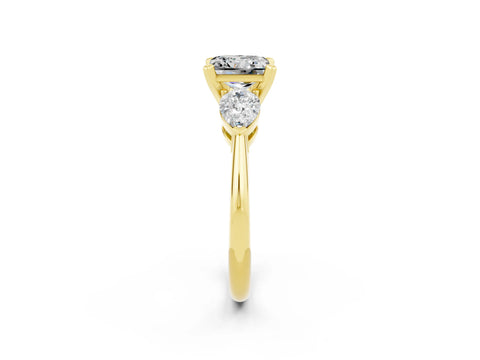 Yellow gold Three-Stone Princess Cut Moissanite Ring with Pear Side Stones and Four-Prong Setting_2