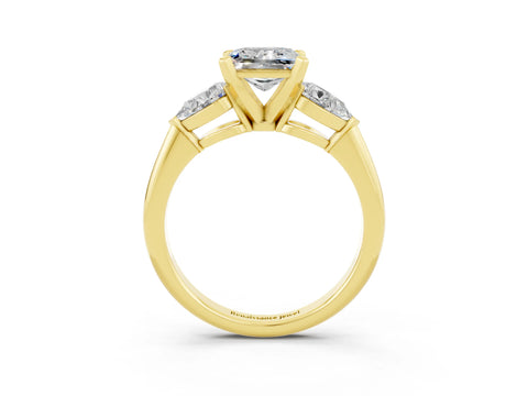 Yellow gold Three-Stone Princess Cut Moissanite Ring with Pear Side Stones and Four-Prong Setting_3