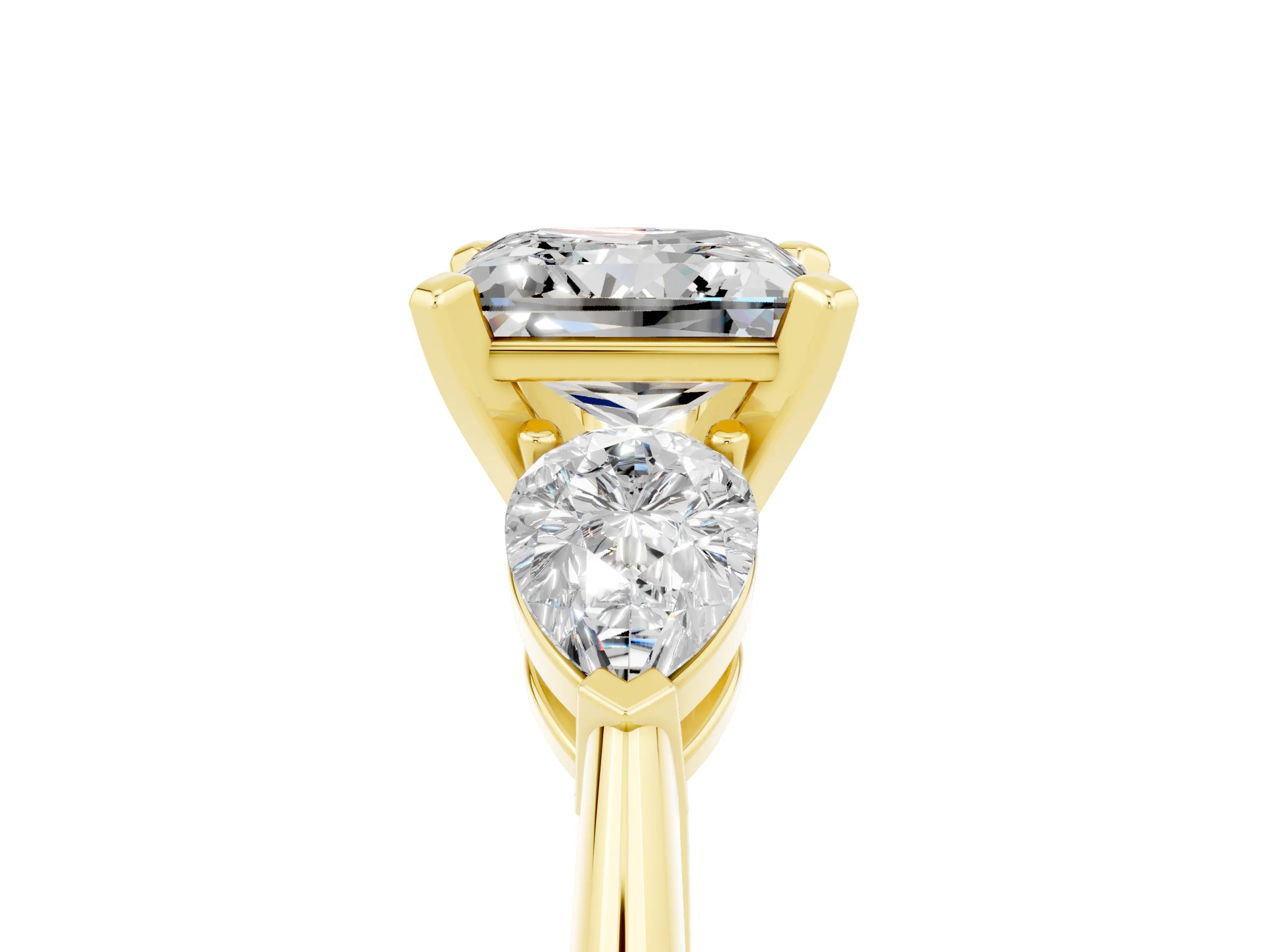Yellow gold Three-Stone Princess Cut Moissanite Ring with Pear Side Stones and Four-Prong Setting_5