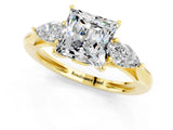 Yellow gold Three-Stone Princess Cut Moissanite Ring with Pear  Side Stones in Four-Prong Setting_13