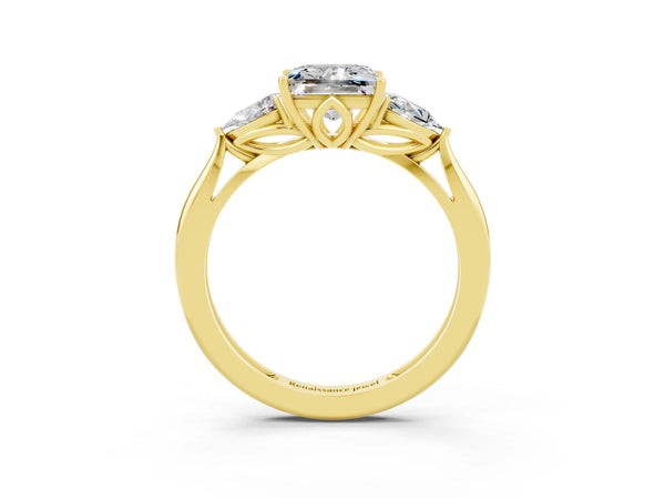 Yellow gold Three-Stone Princess Cut Moissanite Ring with Pear  Side Stones in Four-Prong Setting