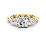 Yellow gold Three-Stone Princess Cut Moissanite Ring with Pear  Side Stones in Four-Prong Setting_36