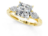 Yellow gold Three-Stone Princess Cut Moissanite Ring with Pear  Side Stones in Four-Prong Setting_37