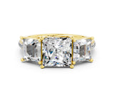 Yellow gold Three-Stone Princess Cut Moissanite Ring with Round  Pavé Band and Prong Setting_13