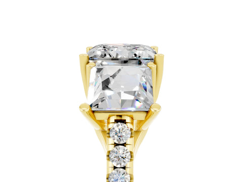 Yellow gold Three-Stone Princess Cut Moissanite Ring with Round  Pavé Band and Prong Setting_53