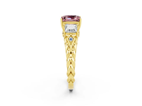 Yellow gold Three-Stone Princess Cut Morganite Braided Band Ring with Four-Prong Setting_14