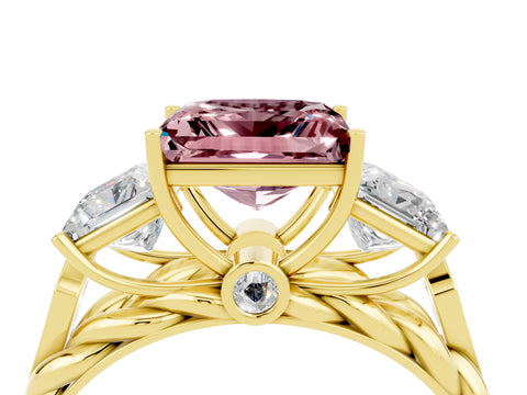 Yellow gold Three-Stone Princess Cut Morganite Braided Band Ring with Four-Prong Setting_16