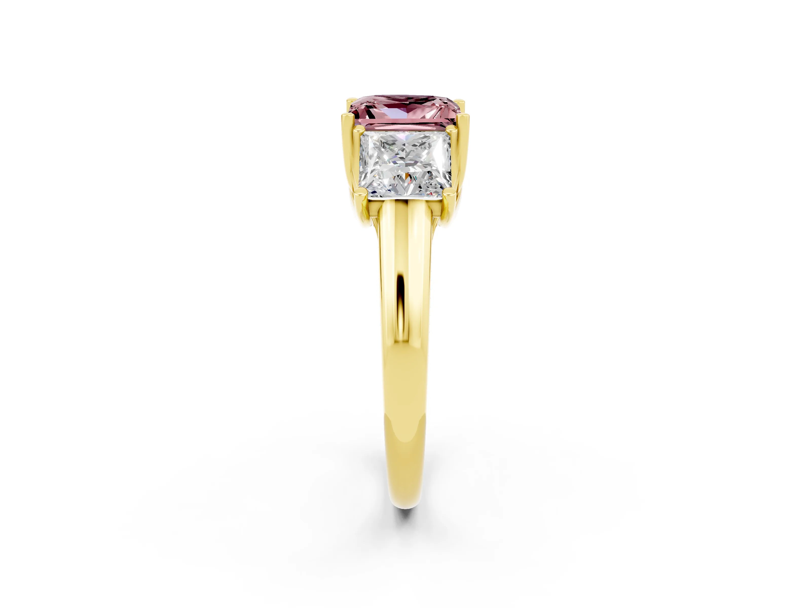 Yellow gold Three-Stone Princess Cut Morganite Engagement Ring with Prong Setting_2