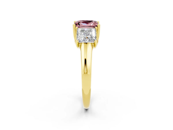 Yellow gold Three-Stone Princess Cut Morganite Engagement Ring with Prong Setting