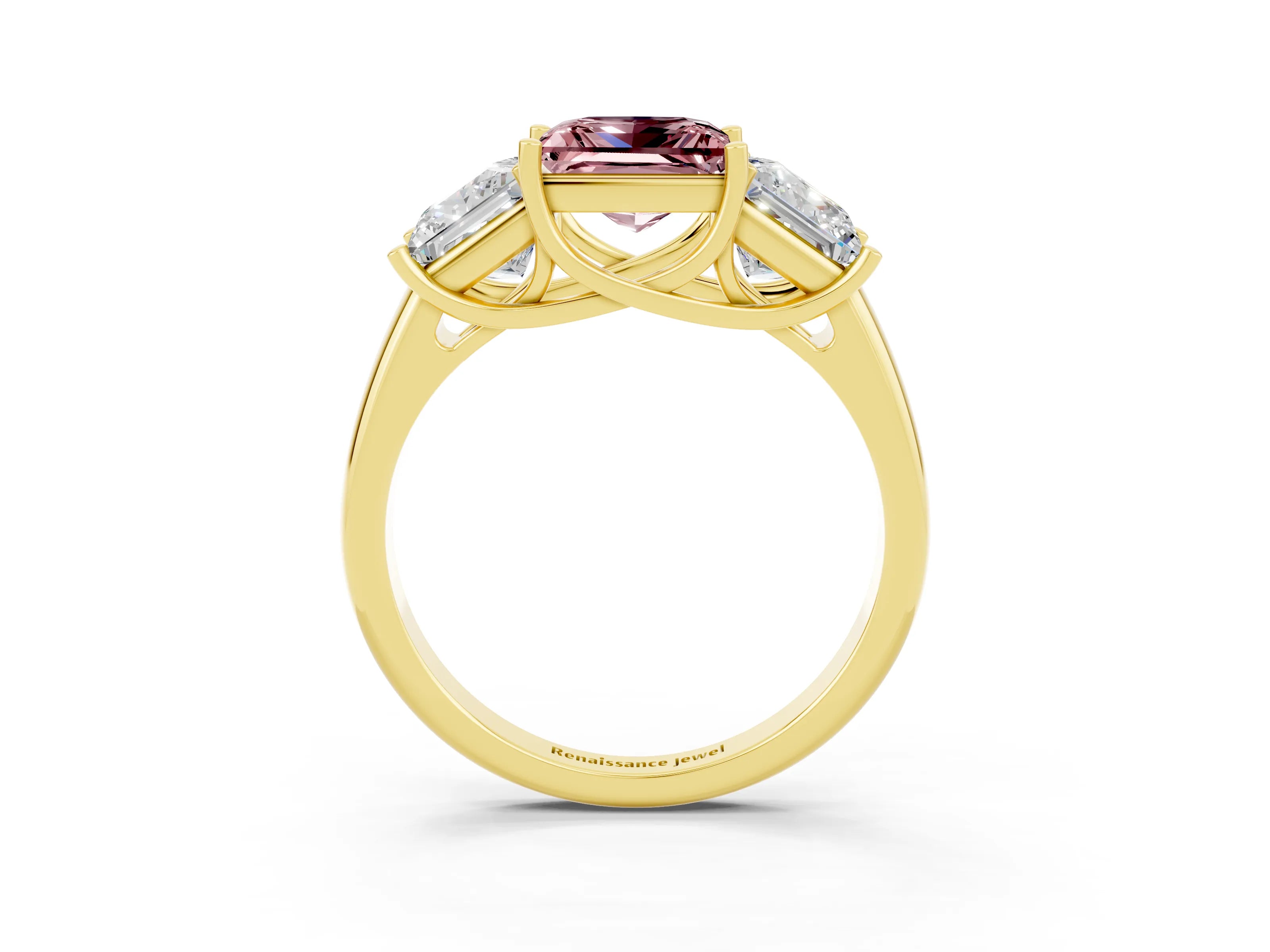 Yellow gold Three-Stone Princess Cut Morganite Engagement Ring with Prong Setting_3