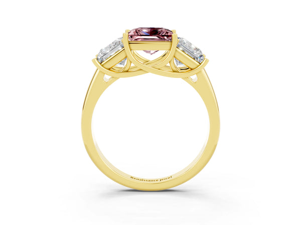 Yellow gold Three-Stone Princess Cut Morganite Engagement Ring with Prong Setting