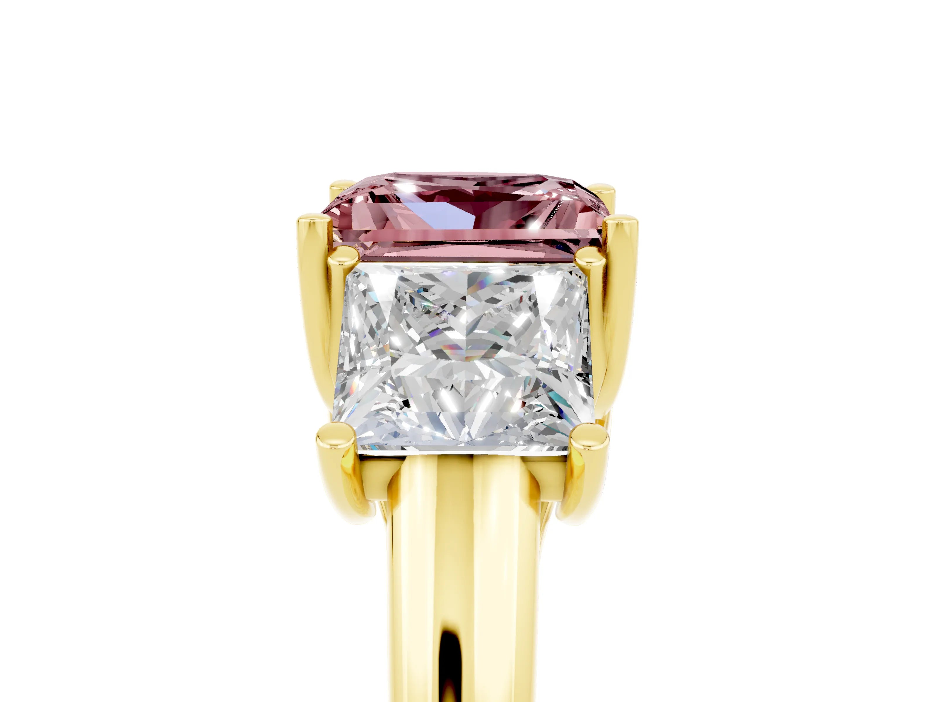 Yellow gold Three-Stone Princess Cut Morganite Engagement Ring with Prong Setting_5