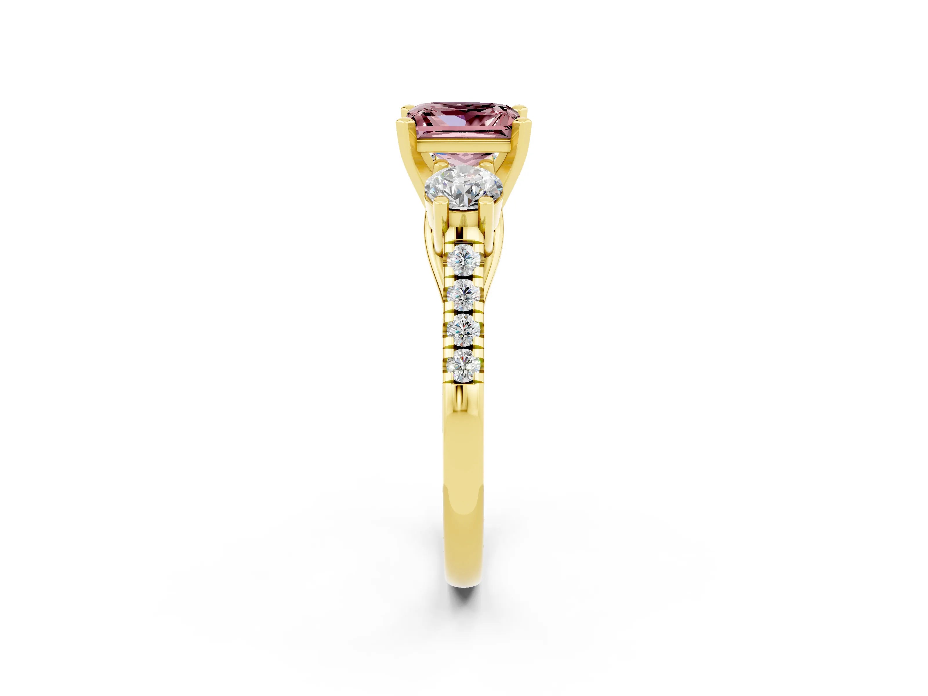 Yellow gold Three-Stone Princess Cut Morganite Pavé Band with Four-Prong Setting_2