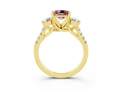 Yellow gold Three-Stone Princess Cut Morganite Pavé Band with Four-Prong Setting_3