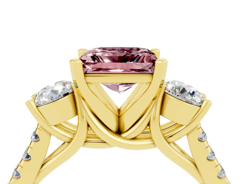 Yellow gold Three-Stone Princess Cut Morganite Pavé Band with Four-Prong Setting_4