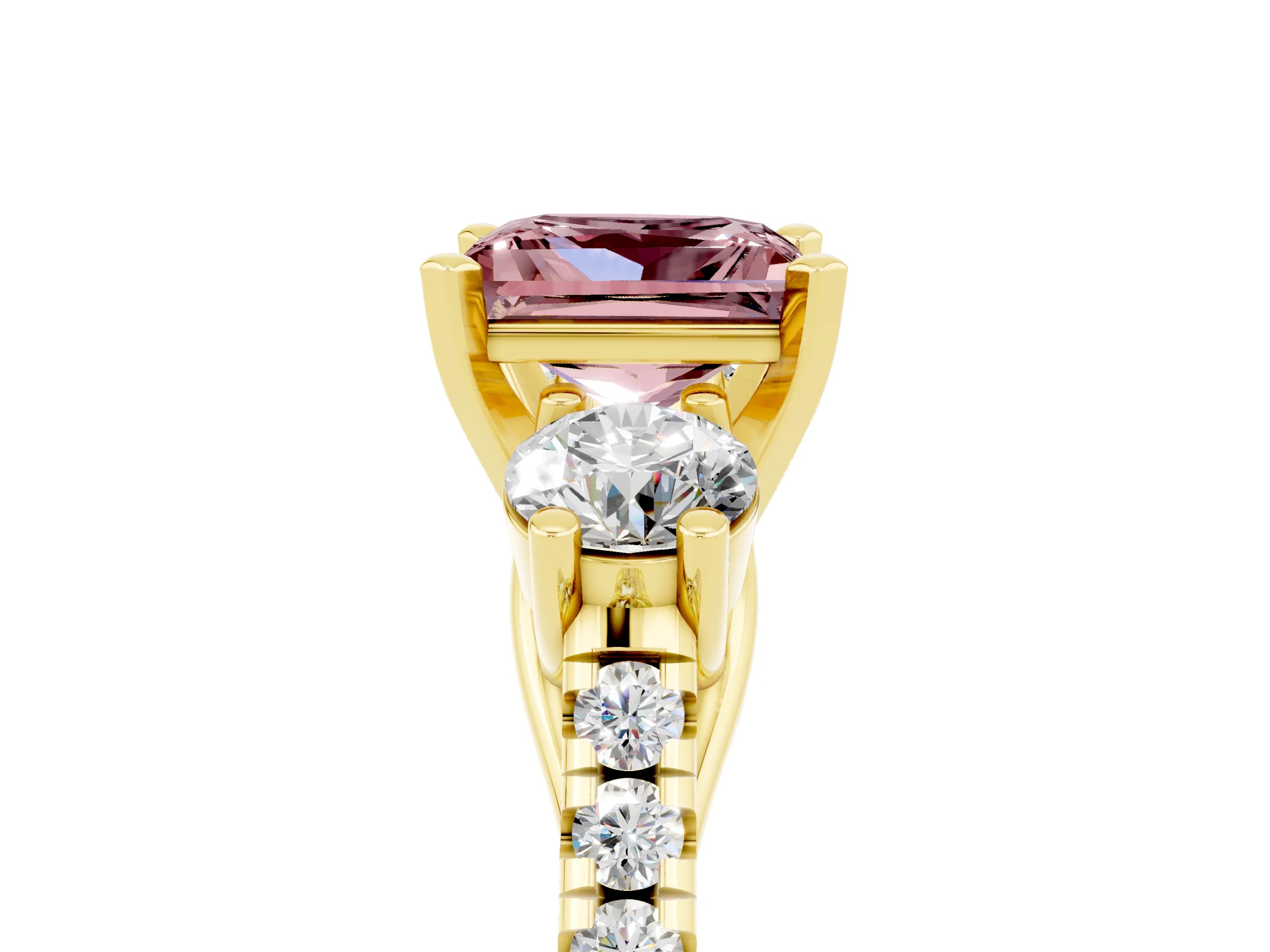 Yellow gold Three-Stone Princess Cut Morganite Pavé Band with Four-Prong Setting_5