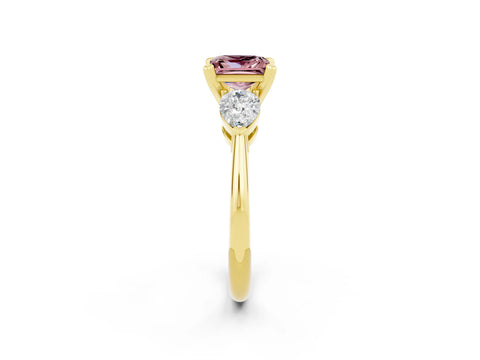 Yellow gold Three-Stone Princess Cut Morganite Ring with Pear Side Stones and Four-Prong Setting_2