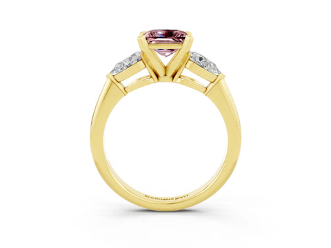 Yellow gold Three-Stone Princess Cut Morganite Ring with Pear Side Stones and Four-Prong Setting_3