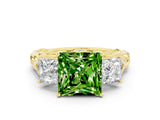 Yellow gold Three-Stone Princess Cut Peridot Braided Band Ring with Four-Prong Setting_12