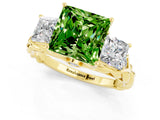 Yellow gold Three-Stone Princess Cut Peridot Braided Band Ring with Four-Prong Setting_13