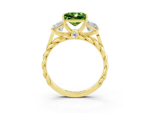 Yellow gold Three-Stone Princess Cut Peridot Braided Band Ring with Four-Prong Setting_15