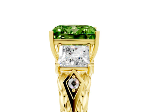 Yellow gold Three-Stone Princess Cut Peridot Braided Band Ring with Four-Prong Setting_17