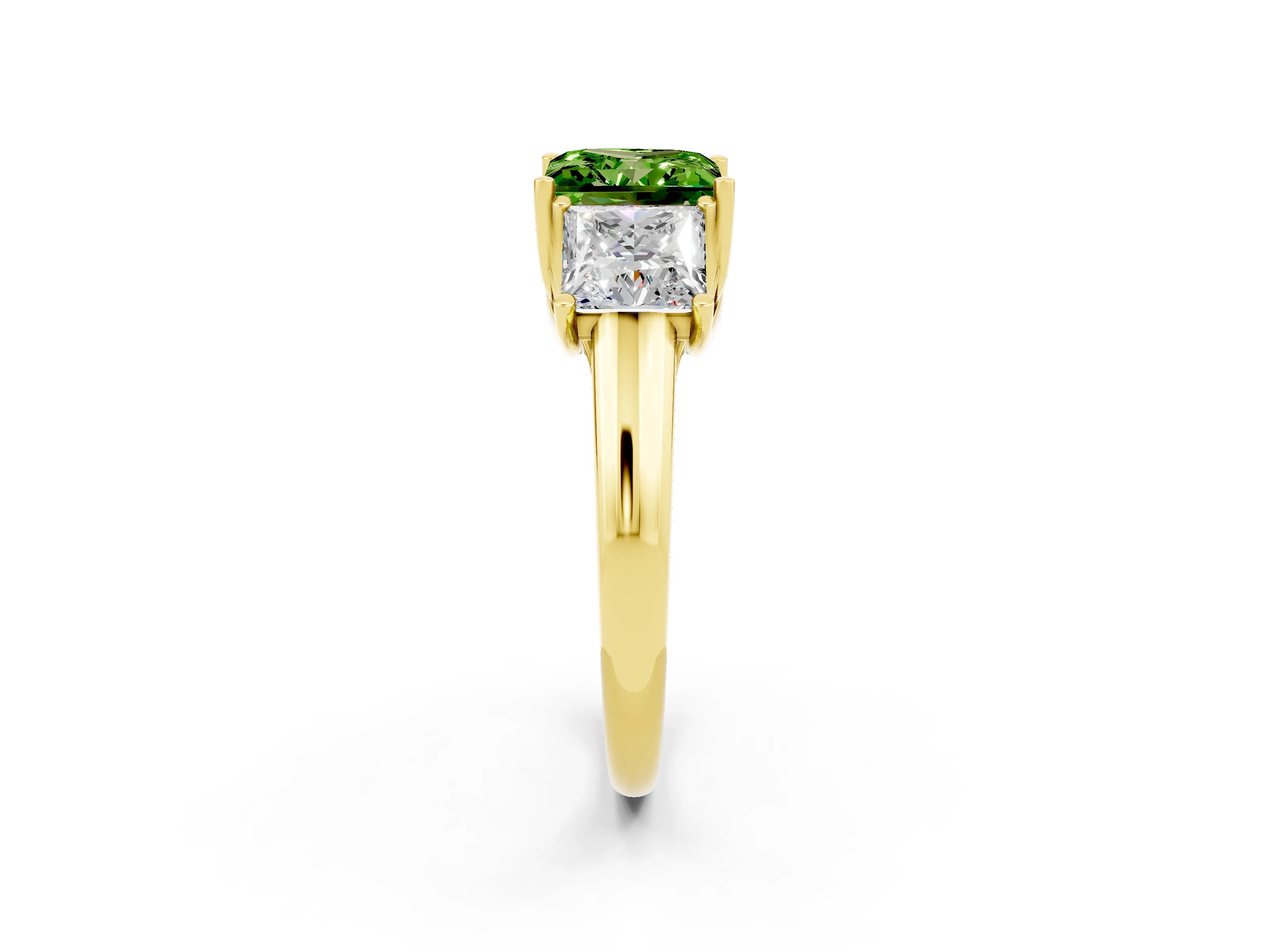 Yellow gold Three-Stone Princess Cut Peridot Engagement Ring with Prong Setting_2