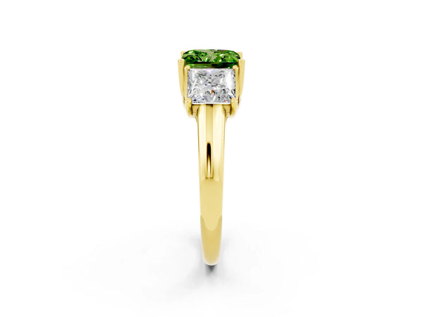 Yellow gold Three-Stone Princess Cut Peridot Engagement Ring with Prong Setting