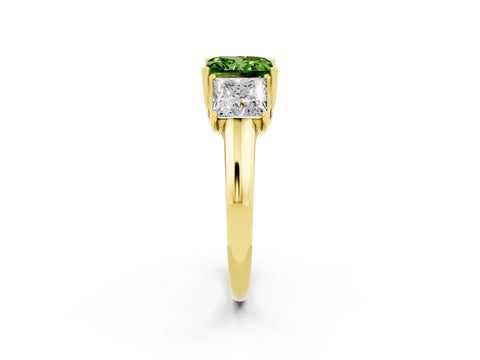 Yellow gold Three-Stone Princess Cut Peridot Engagement Ring with Prong Setting_2