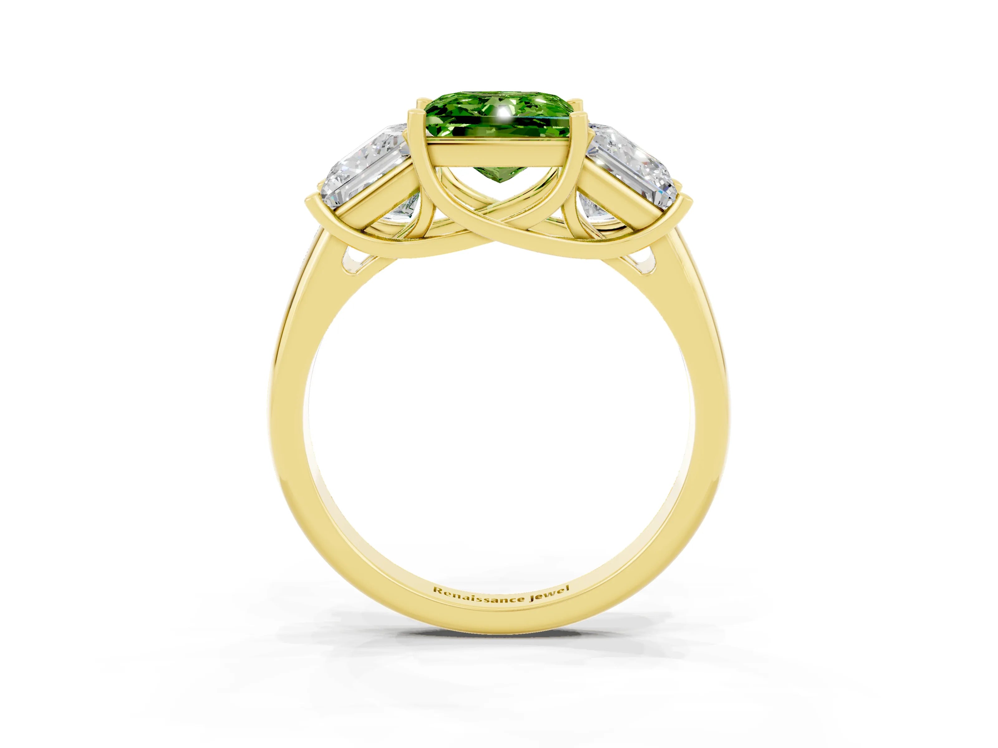 Yellow gold Three-Stone Princess Cut Peridot Engagement Ring with Prong Setting_3