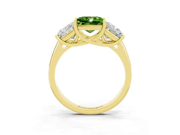 Yellow gold Three-Stone Princess Cut Peridot Engagement Ring with Prong Setting