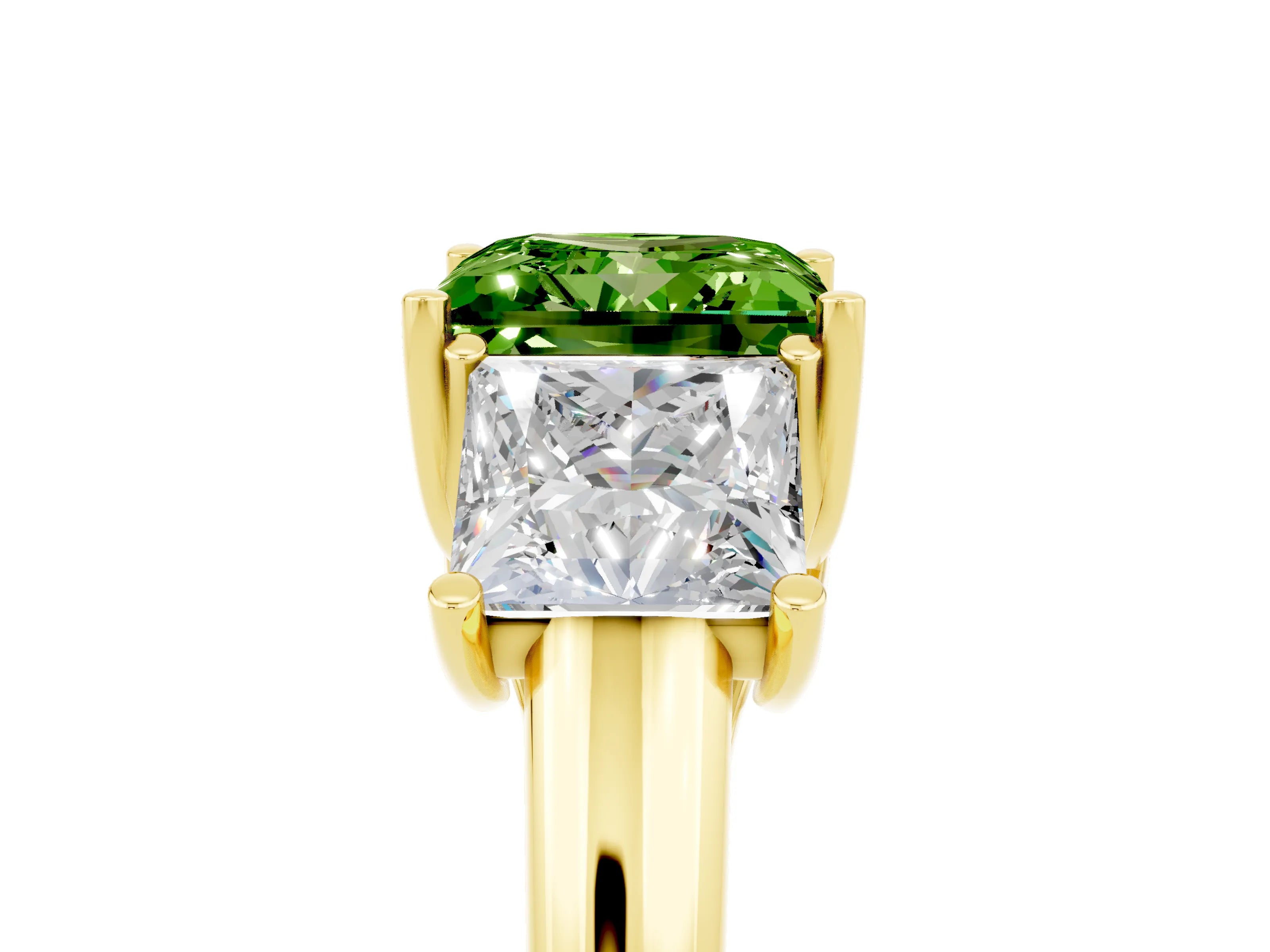 Yellow gold Three-Stone Princess Cut Peridot Engagement Ring with Prong Setting_5