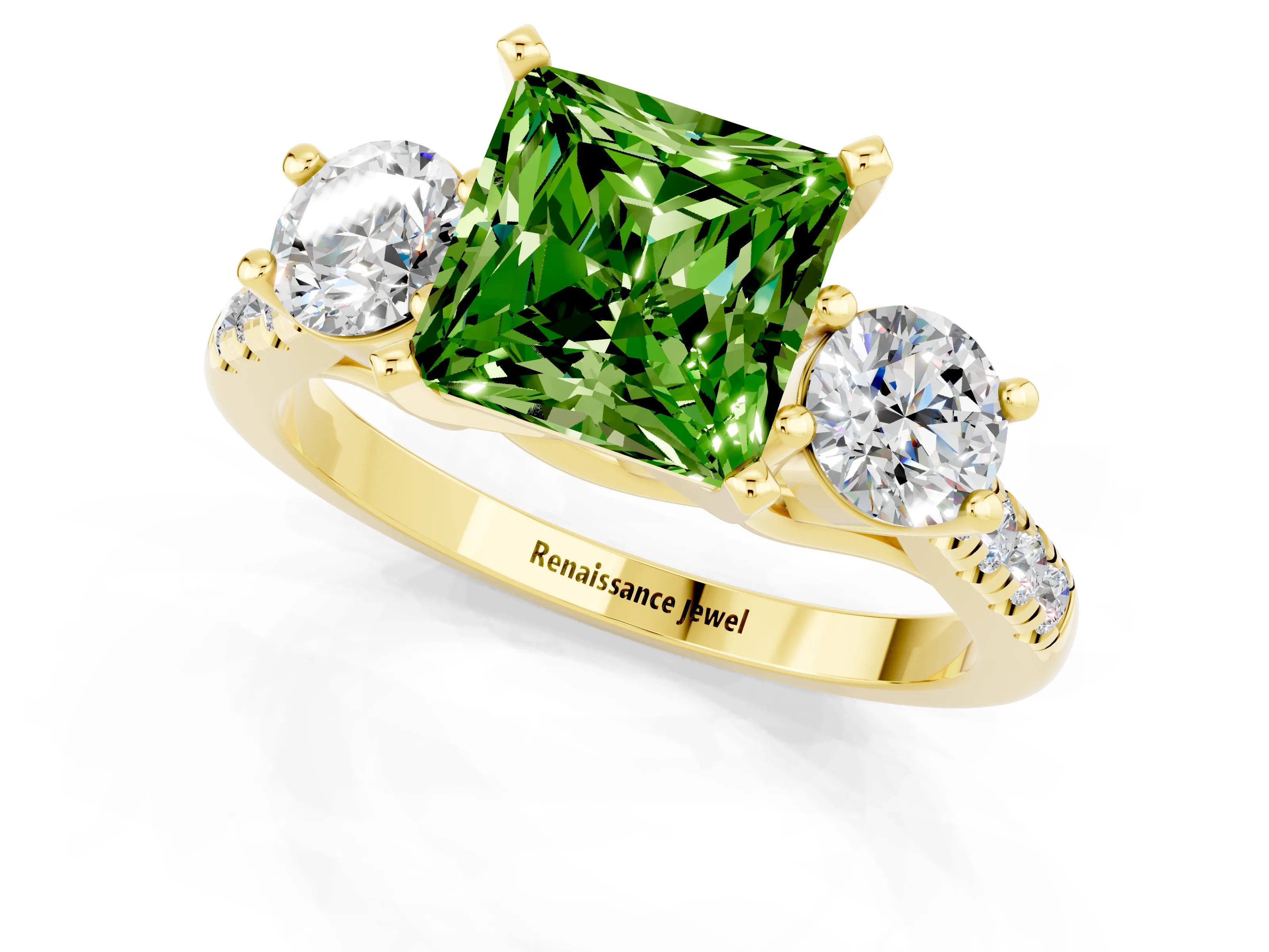 Yellow gold Three-Stone Princess Cut Peridot Pavé Band with Four-Prong Setting_1